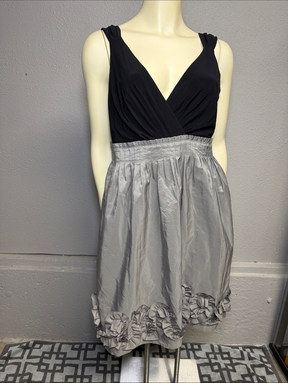 Black and Silver V-Neck Cocktail Dress